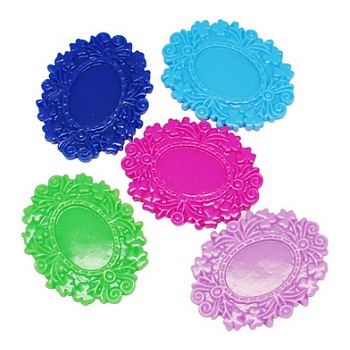 Opaque Resin Cabochons Settings, Flower, Colorful, 50x40x4mm, Inner Diameter: 25x18mm