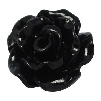Opaque Resin Cabochons, Flower, Black, 10x4mm