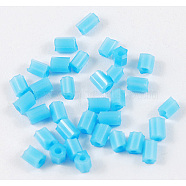 Two Cut Glass Seed Beads, Hexagon, Cyan, about 3mm long, 1.8mm in diameter, hole: 0.6mm, about 21000pcs/bag. Sold per package of one pound(CSDB43)