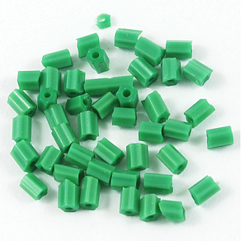 Two Cut Glass Seed Beads, Hexagon, Green, about 3mm long, 1.8mm in diameter, hole: 0.6mm, about 21000pcs/bag. Sold per package of one pound
