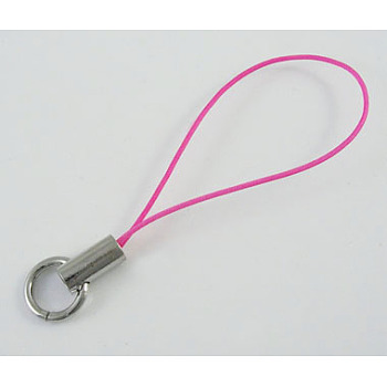 Cord Loop with Iron Ends, Platinum, Deep Pink, about 46mm long, Ring: about 8mm in diameter