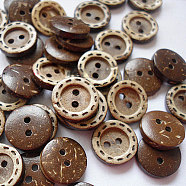Carved 2-hole Basic Sewing Button, Coconut Button, Multicolor, 13mm in diameter(NNA0YXQ)