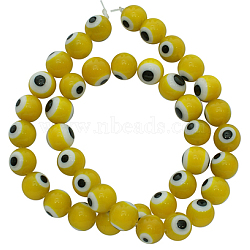 Handmade Italianate Lampwork Beads Strands, Evil Eye Style, Round, Yellow, 8mm, Hole: 1mm, about 48pcs/strand, 14 inch(D217-8mm-5)