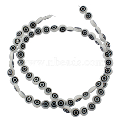 Handmade Italianate Lampwork Beads Strands, Evil Eye, Flat Round, White, about 10mm in diameter, 4mm thick, hole: 1mm, about 38pcs/strand, 15 inch(D218-1)