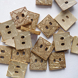 Square Carved 2-hole Basic Sewing Button, Coconut Button, BurlyWood, 12mm in diameter(NNA0Z0U)