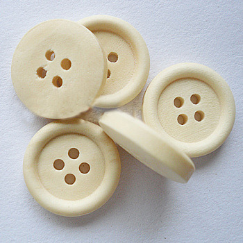 4-Hole Buttons for Shirts, Wooden 1 inch Buttons, PapayaWhip, about 25mm in diameter, 100pcs/bag