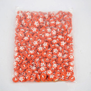 Pretty Buttons with Inlaid Star, ABS Plastic Button, Tomato, about 15mm in diameter, hole: 1.5mm, about 400pcs/bag(NNA0VC2)