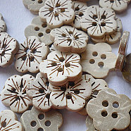 Carved 4-hole Basic Sewing Button in Flower Shape, Coconut Button, Old Lace, about 18mm in diameter, about 100pcs/bag(NNA0YYS)