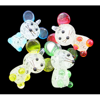 Handmade Lampwork Pendants, Luminous Mouse, Mixed Color, about 20mm Wide, 23mm Long, Hole: 3.5mm