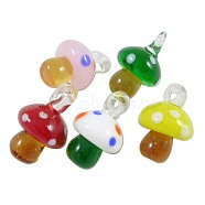 Handmade Lampwork Pendants, Mixed Color, Mushrooms, about 15mm wide, 25mm long, hole: 3mm(DA134J)