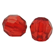 Transparent Acrylic Beads, Faceted Round, Red, about 8mm in diameter, hole: 1mm, 1800 pcs/500g(DB8MMC73)