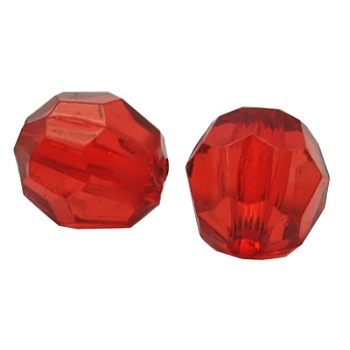 Transparent Acrylic Beads, Faceted Round, Red, about 8mm in diameter, hole: 1mm, 1800 pcs/500g
