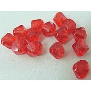 Faceted Bicone Transparent Acrylic Beads, Dyed, Red, 12mm, Hole: 2mm, about 550pcs/500g(DBB12MM07)