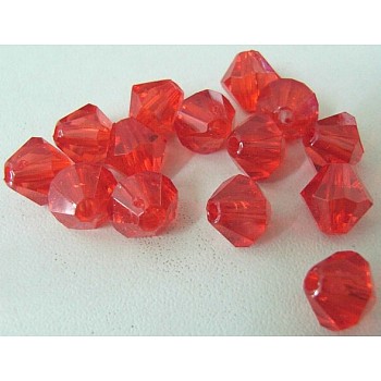 Faceted Bicone Transparent Acrylic Beads, Dyed, Red, 12mm, Hole: 2mm, about 550pcs/500g