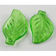 Transparent Acrylic Pendants, Leaf, Green, about 20mm long, 12mm wide, 2.5mm thick, hole: 1.5mm, 1350pcs/500g(DBLA156-8)