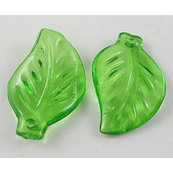 Transparent Acrylic Pendants, Leaf, Green, about 20mm long, 12mm wide, 2.5mm thick, hole: 1.5mm, 1350pcs/500g(DBLA156-8)