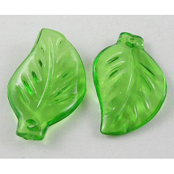 Transparent Acrylic Pendants, Leaf, Green, about 20mm long, 12mm wide, 2.5mm thick, hole: 1.5mm, 1350pcs/500g