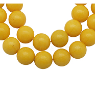 Natural Mashan Jade Beads Strands, Dyed, Round, Gold, 12mm, Hole: 1.2mm, about 35pcs/strand, 16 inch(DJAD-12D-07)
