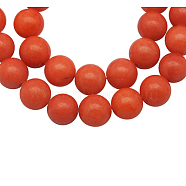 Natural Mashan Jade Beads Strands, Dyed, Round, Orange Red, 12mm, Hole: 1.2mm, about 35pcs/strand, 16 inch(DJAD-12D-18-2)