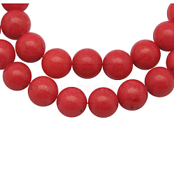 Natural Mashan Jade Beads Strands, Dyed, Round, Red, 6mm, Hole: 1mm, about 66pcs/strand, 16 inch(DJAD-6D-16-2)