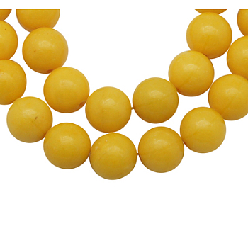 Natural Mashan Jade Beads Strands, Dyed, Round, Gold, 12mm, Hole: 1.2mm, about 35pcs/strand, 16 inch
