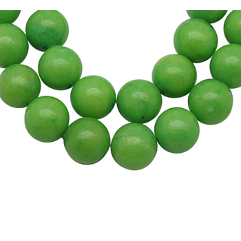 Natural Mashan Jade Beads Strands, Dyed, Round, Green Yellow, 12mm, Hole: 1.2mm, about 35pcs/strand, 16 inch