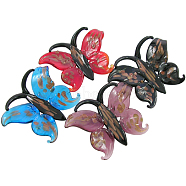 Handmade Gold Sand Lampwork Pendants, Butterfly, Mixed Color, about 55mm wide, 43mm long, hole: 7mm(DP397J)