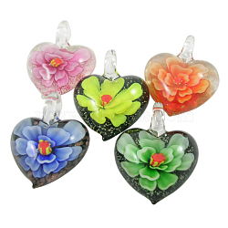 Handmade Lampwork Pendants, Heart, Mixed Color, about 35mm wide, 43mm long, hole: 7mm(DP361J)
