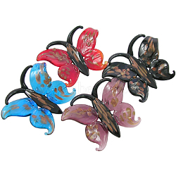 Handmade Gold Sand Lampwork Pendants, Butterfly, Mixed Color, about 55mm wide, 43mm long, hole: 7mm(DP397J)