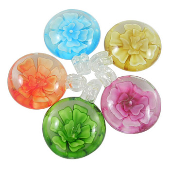 Handmade Lampwork Pendants, Round, Mixed Color, about 30mm wide, 40mm wide, hole: 6mm