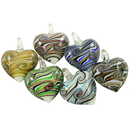Handmade Gold Sand Lampwork Pendants, Heart, Mixed Color, about 38mm wide, 47mm long, hole: 7mm(DP407J)