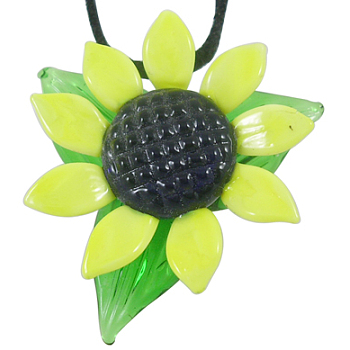 Handmade Lampwork Pendants, Colorful, Flower, about 45mm wide, 45mm long, hole: 6mm