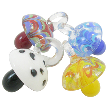 Handmade Lampwork Pendants, Mushroom, Mixed Color, about 28mm wide, 38mm long, hole:6~8mm