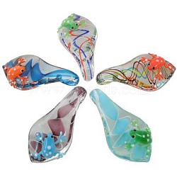 Handmade Lampwork Large Pendants, Leaf, Mixed Color, 32mm wide, 62mm long, hole: 7mm(DP551J)