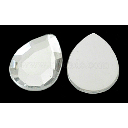 Acrylic Rhinestone Flat Back Cabochons, Faceted, teardrop, White, about 18mm wide, 25mm long, 4mm thick(DPO-18x25mm38)