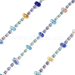 Handmade Brass Glass Beaded Chains, Peanut and Tube, Soldered, Golden, with Spool, Blue, 2x4x2.5mm and 1.3x1.7mm(GL-CBA1C06-05G)