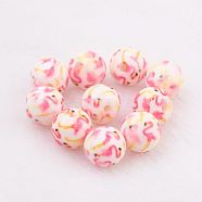 Spray Painted Resin Beads, with Pattern, Round, Pink, 10mm, Hole: 2mm(GLAA-F049-A05)