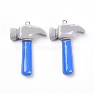 Resin Pendants, with Platinum Plated Iron Loop, Hammer, Blue, 46x29x9mm, Hole: 2mm(RESI-L033-05)