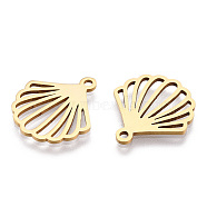 201 Stainless Steel Pendants, Hollow, Shell/Scallop Charm, Golden, 18x16x1mm, Hole: 1.5mm(STAS-T052-46G)