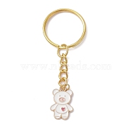 Bear Alloy Enamel Pendants Keychain, with Iron Keychain Ring, White, 7cm(KEYC-JKC00573-01)