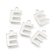 201 Stainless Steel Charms, Alphabet, Letter.E, 12x7.8x0.6mm, Hole: 1.4mm(X-STAS-C021-06P-E)
