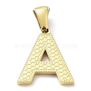 Ion Plating(IP) 316L Surgical Stainless Steel Pendants, Real 18K Gold Plated, Letter Charm, Textured, Letter A, 17x14x1.6mm, Hole: 3.5mm(STAS-Q247-01G-01)