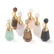 Faceted Natural Mixed Gemstone Pendants, Openable Perfume Bottle, with Golden Tone Brass Findings, 41~43x16~17x15~16mm, Hole: 10mm, capacity: 1ml(0.03 fl. oz)(G-H252-A)