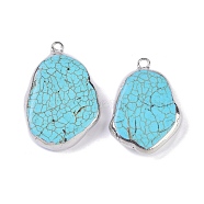 Synthetic Turquoise Pendants, with Brass Findings, Nuggets Charms, Platinum, 31~36x22~24.5x6~7mm, Hole: 3mm(KK-F868-32P-01)