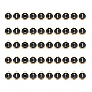 Golden Plated Alloy Charms, with Enamel, Enamelled Sequins, Flat Round, Black, Letter.I, 14x12x2mm, Hole: 1.5mm, 50pcs/Box(ENAM-SZ0001-25B-I)