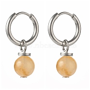 Natural Topaz Jade Beads Earrings for Girl Women Gift, 202 Stainless Steel Huggie Hoop Earrings, 25.5mm, Pin: 1mm(EJEW-JE04607-04)