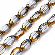 Electroplate Glass Beads Strands, Edge Plated, Oval, Clear, 7x4.5x4mm, Hole: 0.8mm, about 50pcs/strand, 13.07~13.15 inch(33.2~33.4cm)(EGLA-N008-015H)