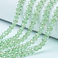 Electroplate Glass Beads Strands, AB Color Plated, Faceted, Rondelle, Pale Green, 3x2mm, Hole: 0.8mm, about 165~169pcs/strand, 15~16 inch(38~40cm)(EGLA-A034-T2mm-B17)