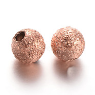 Round Brass Textured Beads, Rose Gold, 4mm, Hole: 1mm(X-KK-L129-27RG)