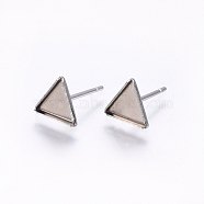 304 Stainless Steel Stud Earring Settings, Triangle, Stainless Steel Color, Tray: 7x6mm, 7x8x1.2mm, Pin: 0.8mm(STAS-I095-09P)